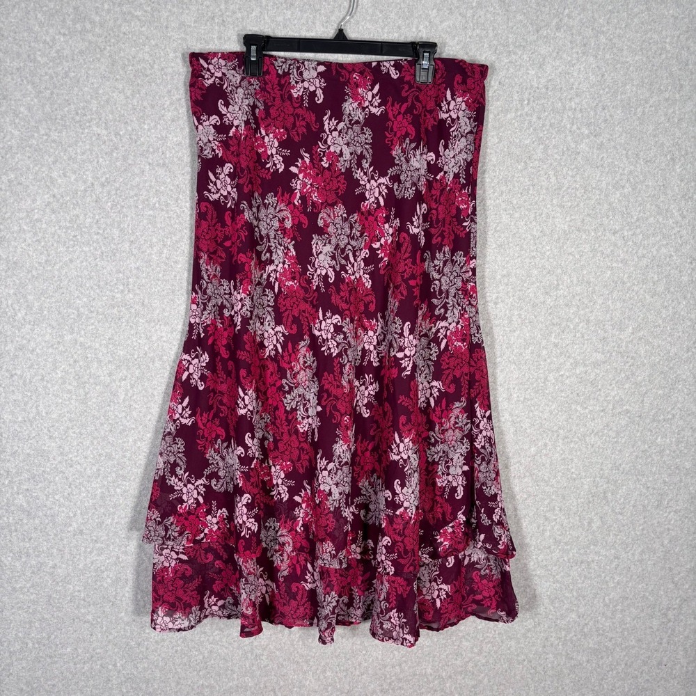 90s Fairy Grunge Tiered Sheer‎ Maxi Skirt XL Burgundy Paisley Flutter Whimsical